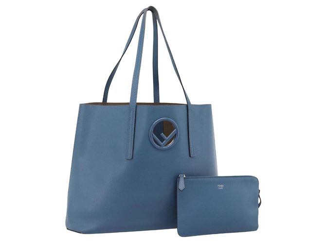 FENDI Tote Bag Leder Blau Silber
