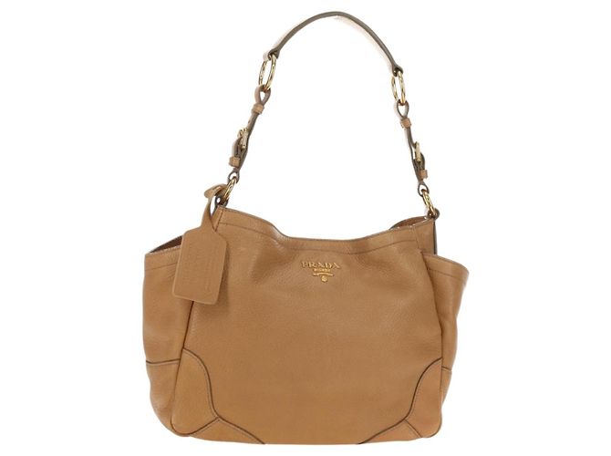 PRADA Shoulder Bag Leather Beige Gold