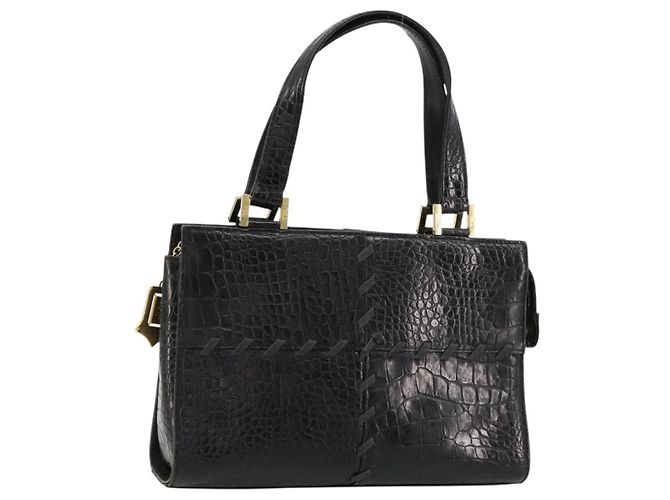 SAINT LAURENT Hand Bag Embossed leather Black Gold