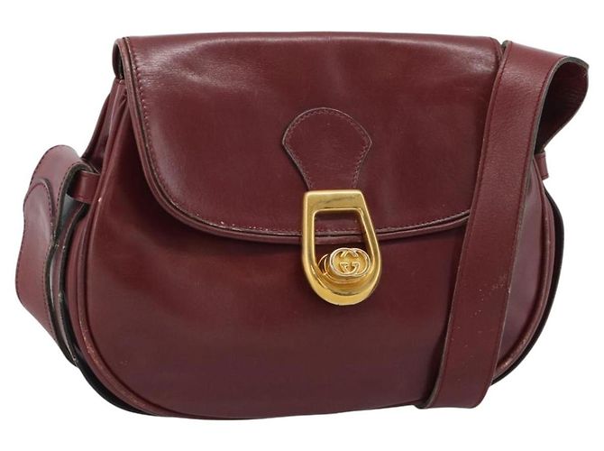 GUCCI Shoulder Bag Leather Bordeaux Gold