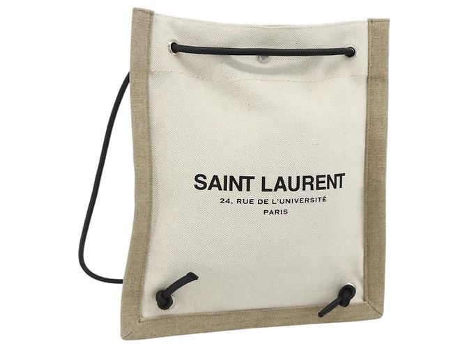 SAINT LAURENT Backpack Shoulder Bag Canvas Silver Beige
