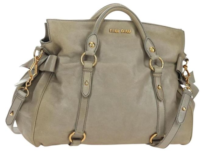 Miu Miu Hand Bag Leather 2way Gray Gold