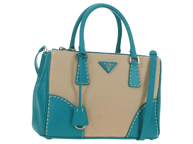 PRADA Galleria Hand Bag Leather 2way Blue Silver
