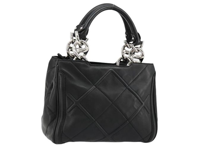 Salvatore Ferragamo Hand Bag Leather Black Silver