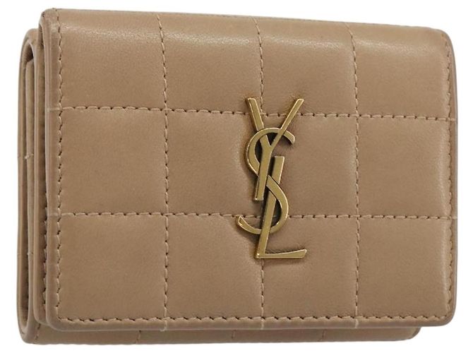 SAINT LAURENT Cassandra Wallet Leather Beige Gold