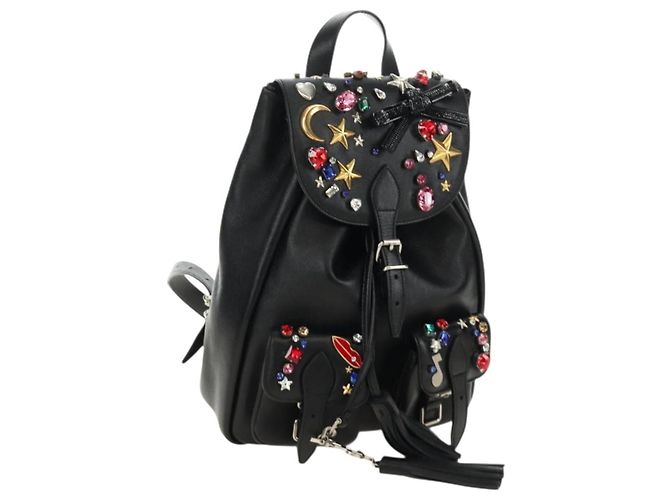 SAINT LAURENT Backpack Leather Black Silver