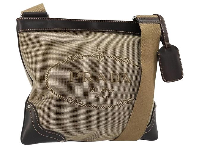 PRADA Shoulder Bag Canvas Beige Silver