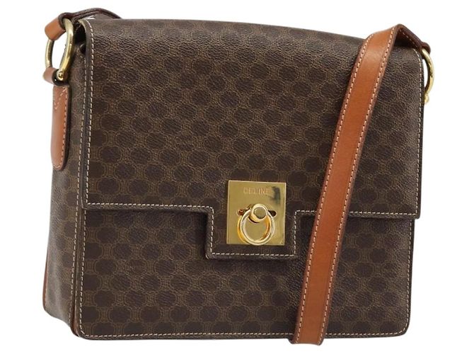 Céline CELINE Macadam Canvas Shoulder Bag PVC Leather Brown Gold