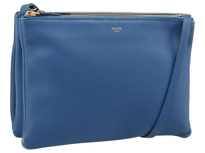 Céline CELINE Trio Shoulder Bag Leather Blue Gold