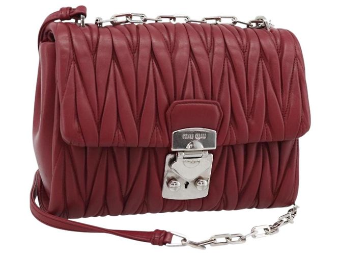 Miu Miu Matelasse Chain Shoulder Bag Leather Red Silver