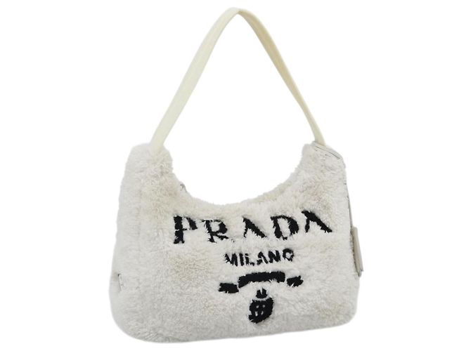 PRADA Hand Pouch Hand Bag Pile White Silver