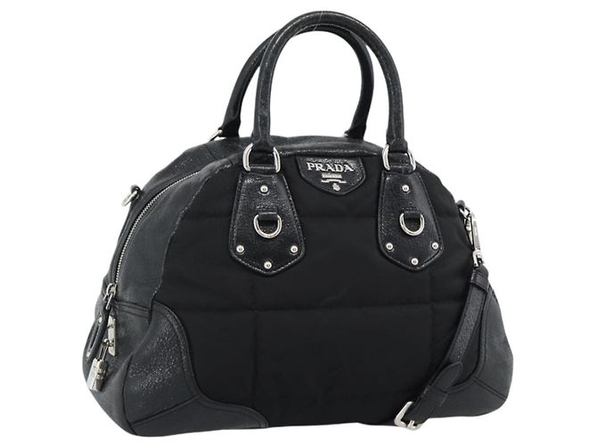 PRADA Handtasche Leder 2way Schwarz Silber