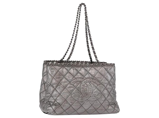 CHANEL Matelasse Chain Me Shoulder Bag Leather Silver CC