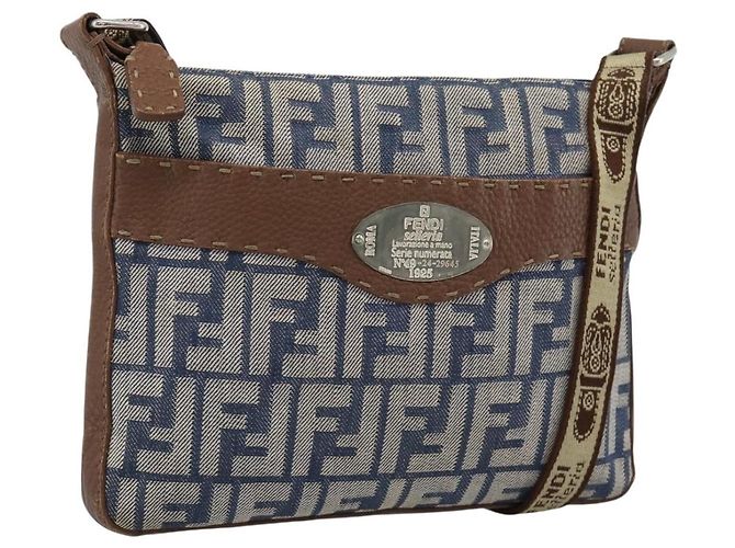 FENDI Zucca Canvas Celeria Shoulder Bag Blue Silver