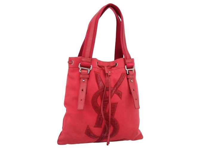 SAINT LAURENT Tote Bag Canvas Pink Silver