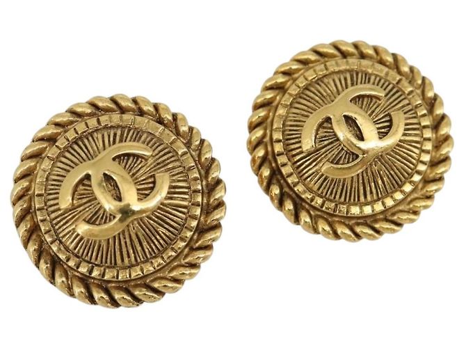 CHANEL COCO Mark Earring Metal Gold Tone CC