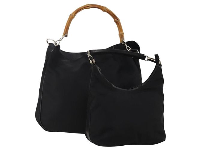 GUCCI Bamboo Shoulder Bag Nylon 2 Set Black