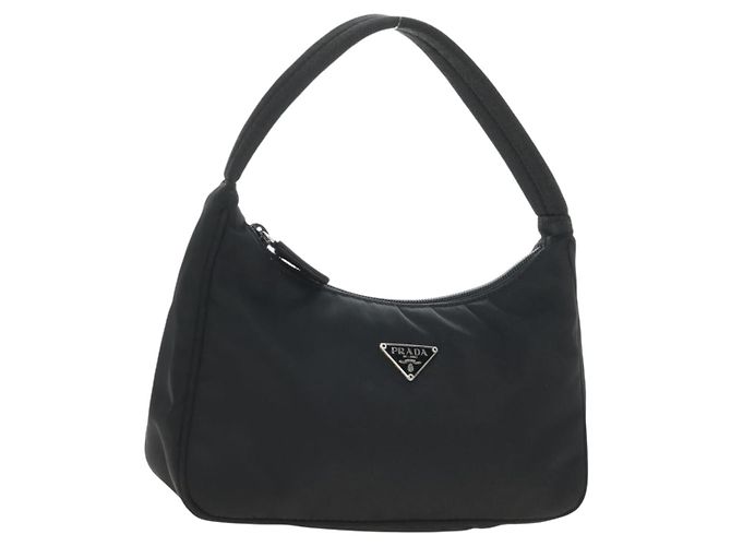 PRADA Hand Pouch Nylon Black Silver