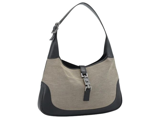 GUCCI Jackie Shoulder Bag Canvas Beige Silver 00963