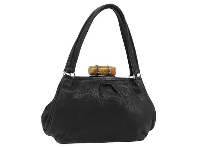 Miu Miu Hand Bag Leather Black Silver