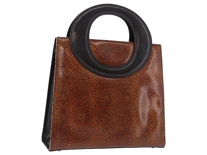 Christian Dior Hand Bag Leather Brown Silver