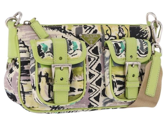 PRADA Shoulder Bag Nylon Green Silver