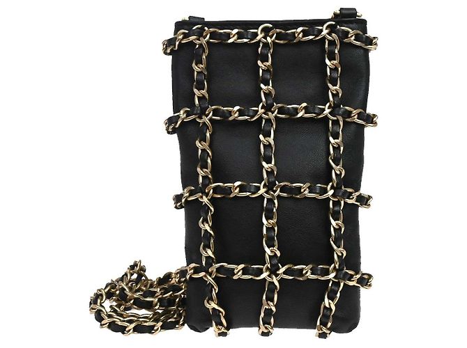 Chanel Tech Me Out Clutch mit Kette aus Lammleder Schwarz
