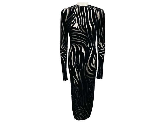 Versace Midi-Kleid aus Jersey-Velours-Jacquard Zebra Schwarz