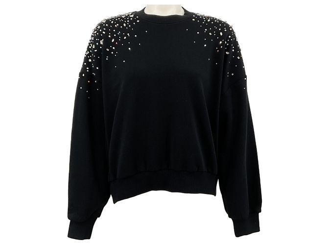 Autre Marque Cinq à Sept Sweatshirt aus schwarzer Baumwolle Brandy mit Crackle-Strass