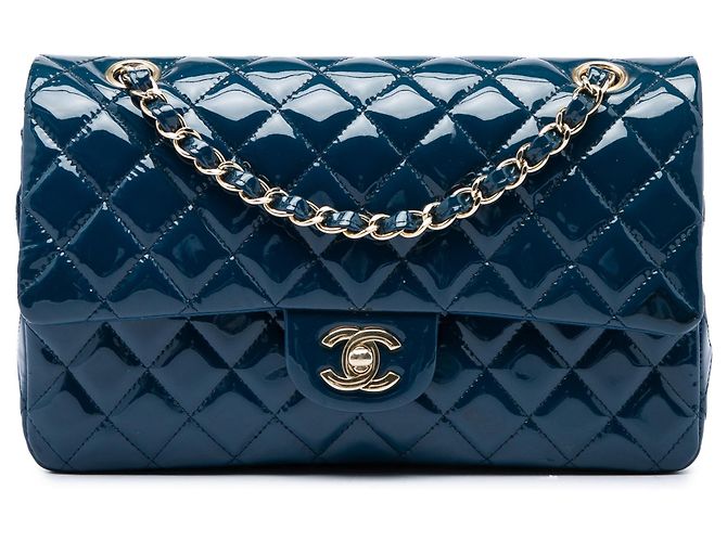 Borsa a tracolla Chanel Medium Classic Double Flap in vernice blu