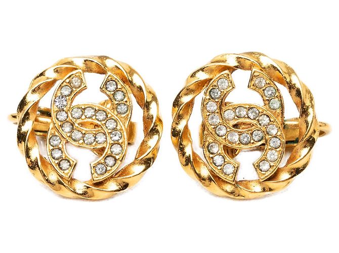 Orecchini a clip Chanel CC placcati oro con strass D'oro