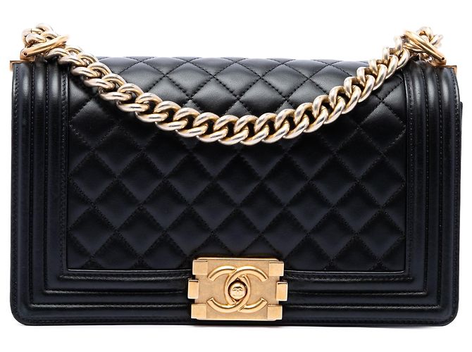 Black Chanel Old Medium Quilted Lambskin Boy Flap Crossbody Bag