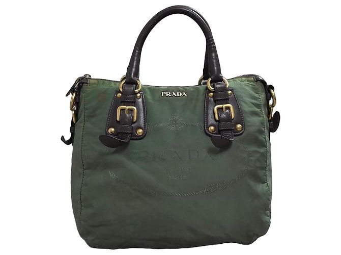 Prada Bolsa em nylon verde e couro