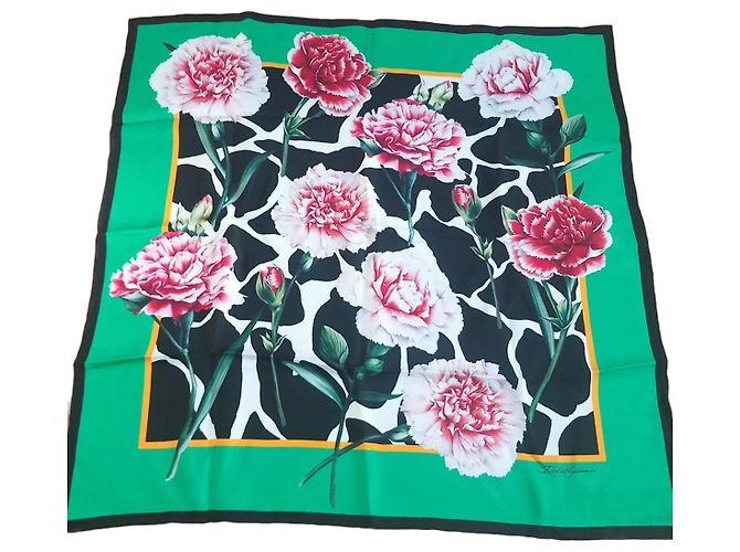 Dolce & Gabbana Seidentuch mit Blumenprint Schwarz Weiß Rot Grün