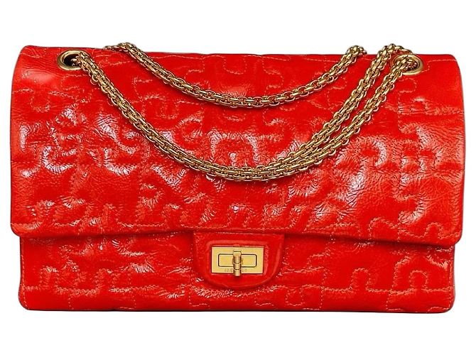 Mademoiselle Bolso Chanel 2.55 Reissue Medium Puzzle de piel charol roja