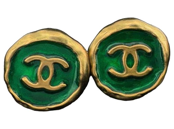 Orecchini Chanel 95P Gripoix Coco Mark D'oro Verde
