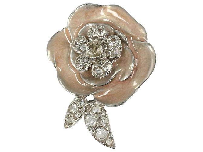 Chanel Camellia Coco Mark Brosche Silber Pink