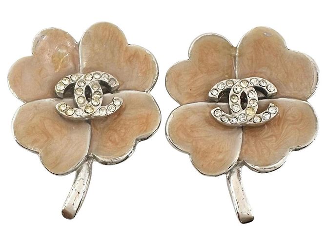 Orecchini Chanel Coco Mark Clover Argento Rosa Beige