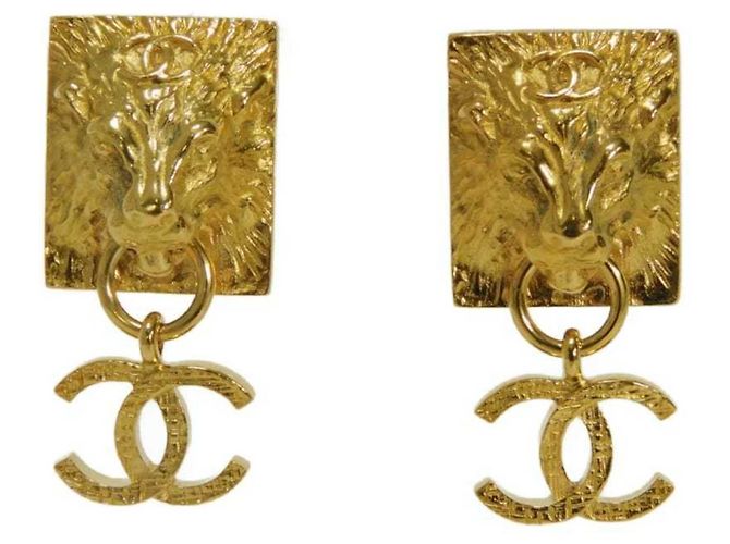 Orecchini a lobo Chanel Gold Lion Square Coco Mark Swing Drop D'oro