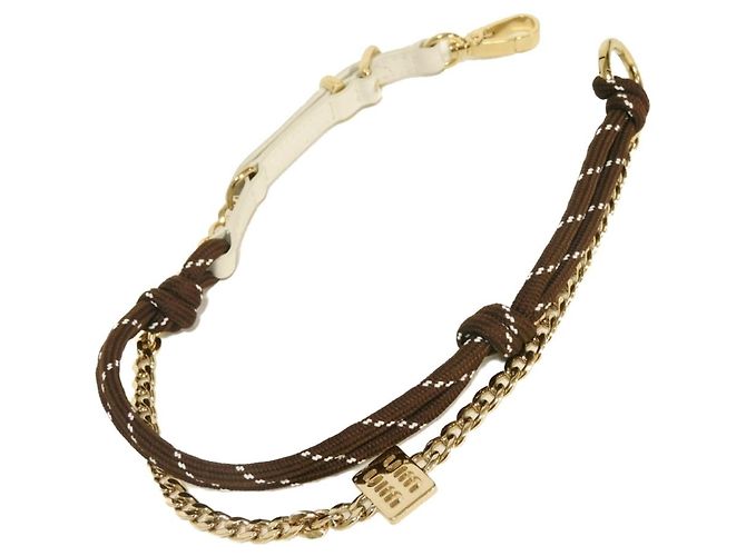 Portachiavi Miu Miu Women's Strap Trick Marrone Bianco D'oro