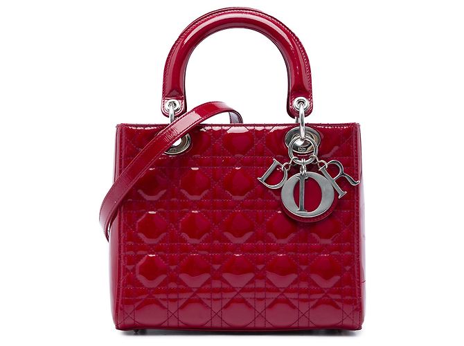 Dior Red Medium Patent Cannage Lady Dior Rouge Bordeaux