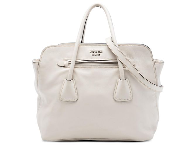 Tote Shopping Conversível Prada em couro de bezerro macio branco Cru