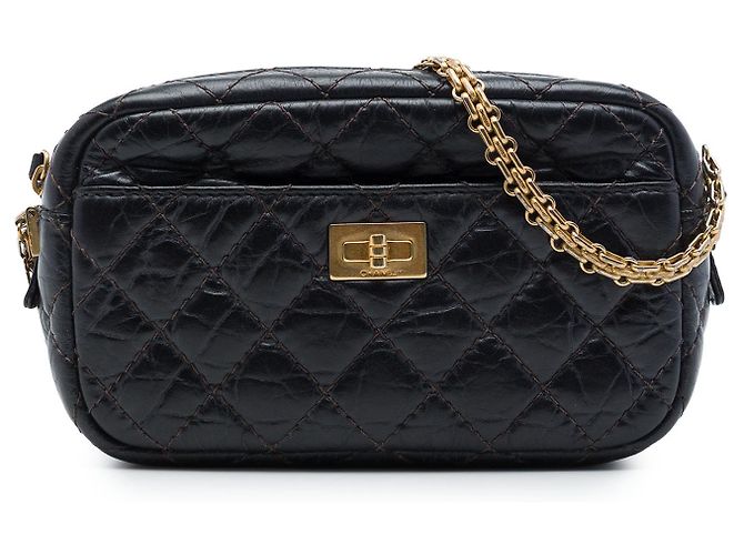 Borsa Camera Reissue Chanel Mini in pelle di vitello invecchiata matelassé nera Nero