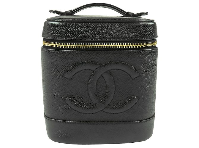 Chanel Black CC Caviar Vanity Case Nero