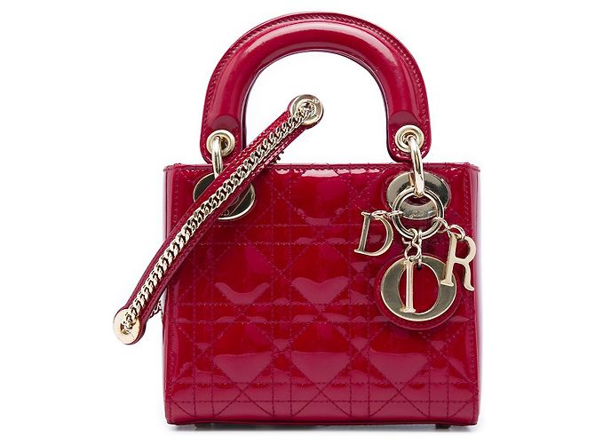 Dior Red Mini Patent Cannage Lady Dior Rouge