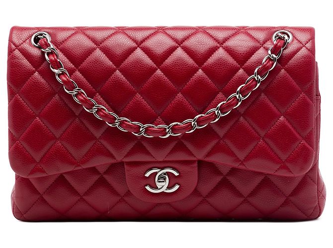 Chanel Red Jumbo Classic Caviar Double Flap
