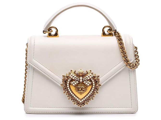 Bolsa Devotion pequena em couro de bezerro liso branco Dolce & Gabbana