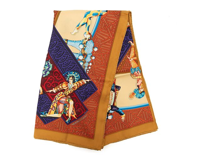 Lenço de seda Hermès Brown Les Ballets Russes 90 Marrom