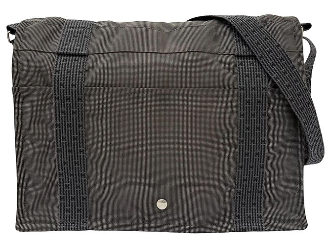 Hermès Gray Canvas Herline Messenger Marron