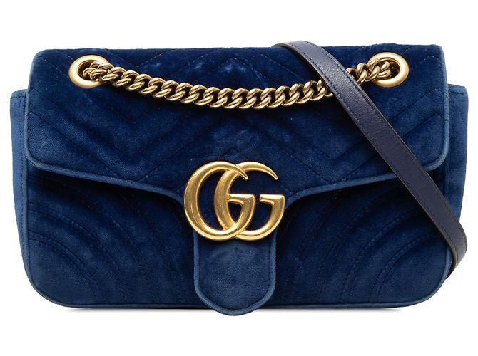 Borsa a tracolla Gucci GG Marmont Matelassé in velluto blu Medium Blu scuro
